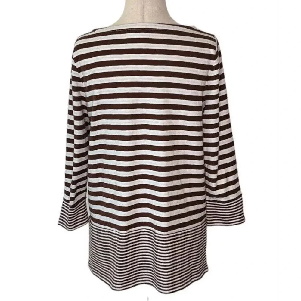 J Jill Womens Tunic Shirt Top Size XSMALL Brown White Mixed Stripe 3/4 Sleeve - Picture 4 of 9